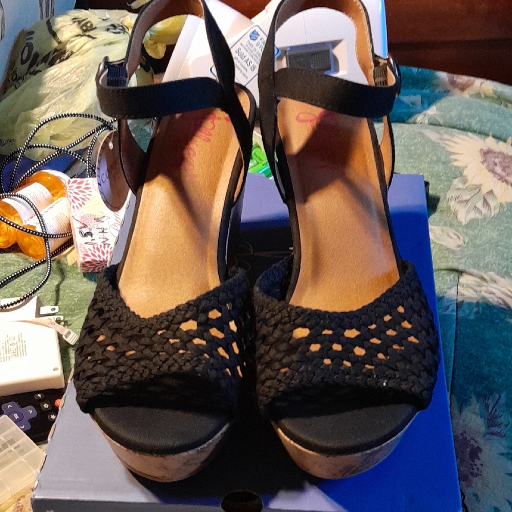 Jellypop Black Woven Wedges Size 10 NWB